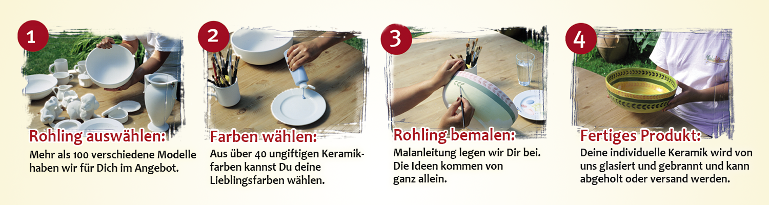 Keramik zuhausemalen.de | Stielstempel 4er Set Pinsel und Malzubehör